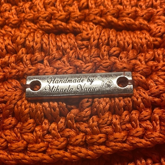 Handmade Purse Clutch Crochet Euro Summer Orange Gold Chain Boho Craft 6”x7” - Picture 2 of 5